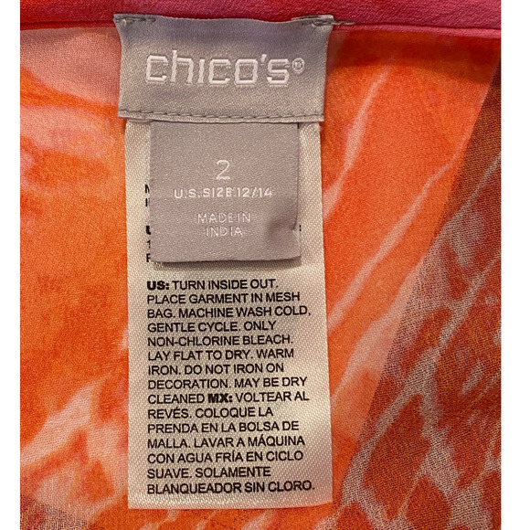 Chicos Sheer Tunic Top Coral‎ Pink Shirt Cover Up Beaded V Neck Long Sleeve 12 - Picture 8 of 10